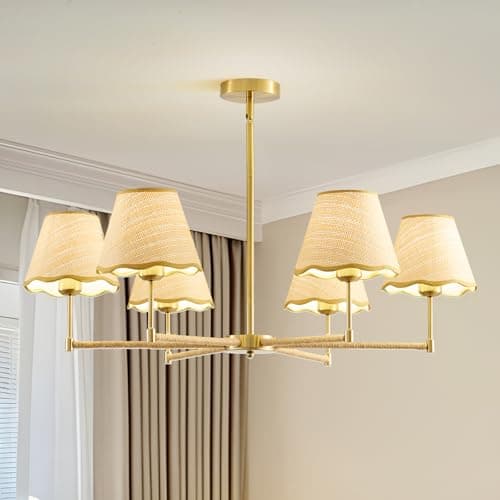 PENACINY 39”Inch Boho Rattan Chandelier 6-Lights Rustic Industrial, Adjustable Hand-Woven Pendant Lighting Fixtures for Dining Room, Bedroom,Living Room, UL Listed, E26Base - Image 1