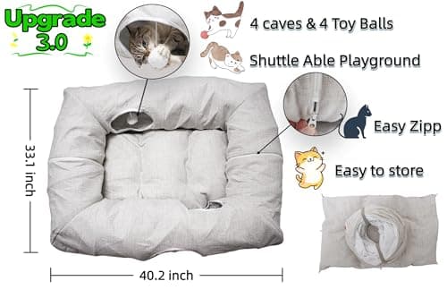 XxingSheep 4 Cave Premium Hemp Fabric XL Cat Tunnel Bed for Indoor Cats Cat Toys Cave Donut with Soft Mat - Thumbnail 6