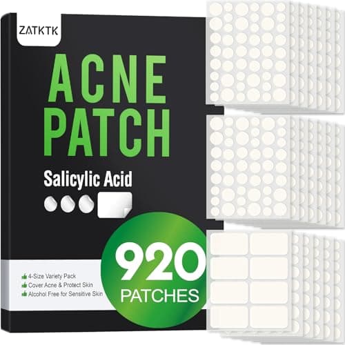 ZATKTK Pimple Patches for Face, 920 Count Hydrocolloid Acne Patches with Salicylic Acid, Bulk Pimple Stickers for Zit Breakouts and Blemishes, 4 Sizes, Fast Absorbing Spot Patch - Image 1