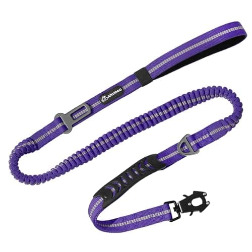 Heavy Duty Bungee Dog Leashes, 4-6FT Shock Absorbing Tactical Dog Leash with 2 Padded Handles, Metal Carabiner Clip,Car Seatbelt, Reflective Dog Leash for Medium Large Dogs (Purple) - Thumbnail 6