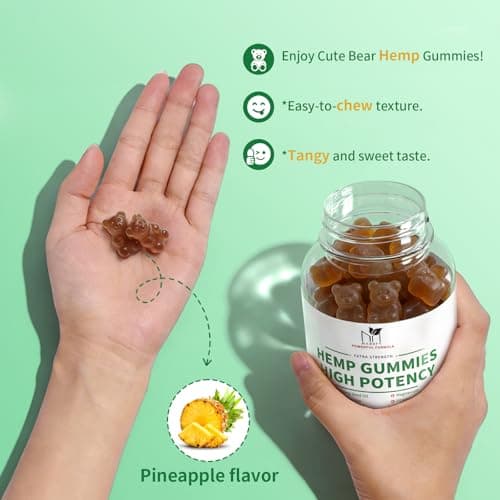 2 Pack Hemp Gummies for Sleep, Stress, Relax & Calm, High Potency Extra Strength with Magnesium, Vitamins, Ashwagandha, GABA, L-Theanine, Pineapple Flavor, 120 Bears Gummies, Vegan Gluten-Free - Thumbnail 6