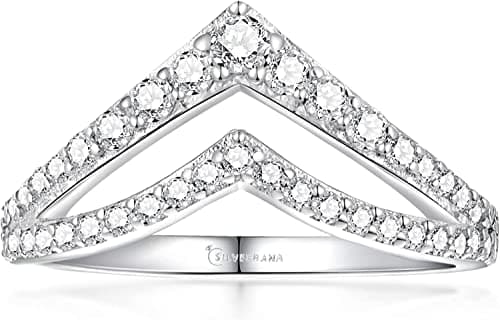 SILVERNANA Double Chevron Moissanite Bands for Women 925 Sterling Silver Curved V Shape Crown Wedding Eternity Ring for Her Size 5