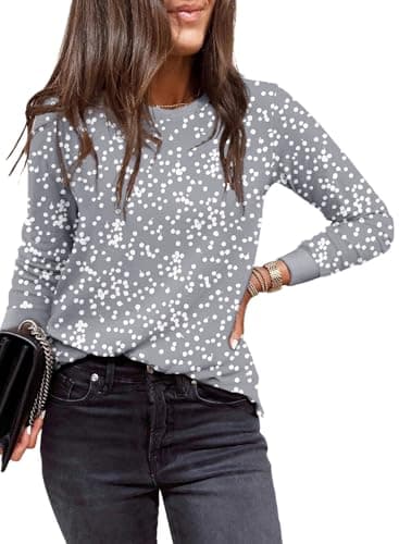 EVALESS Summer Spring Tops for Women Trendy Crewneck Long Sleeve Tops Shirts Casual Outfits T Shirts Clothes Gray Large - Image 1