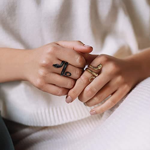 Bestyle Vintage 18K Gold Plated Snake Ring for Women Men Adjustable Cool Rings Snake Jewelry Gothic Punk Finger Rings Fashion Halloween Costumes for Women, Size 12 - Thumbnail 3