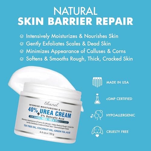 Ebanel Urea Cream 40% plus Salicylic Acid 2%, Foot Cream for Dry Cracked Heels Feet Knees Elbows Hands, Foot Dead Skin Cuticle Callus Remover Toenail Softener, Keratolytic Skin Barrier Repair - Thumbnail 3