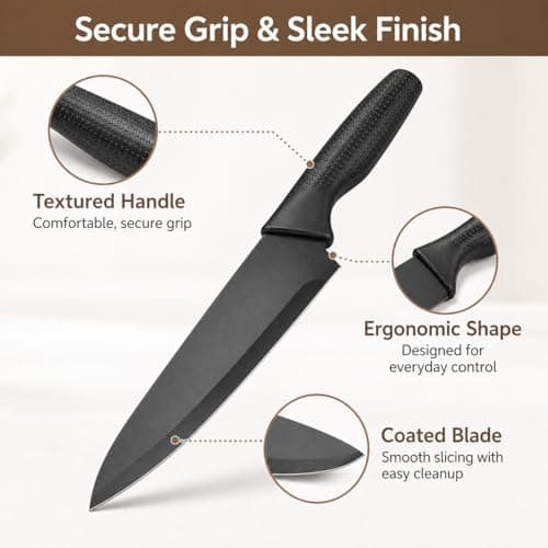 Small Knife Block Set, Modern Kitchen Knife Scissors with Universal Round Holder, Home Apartment New Kitchen Essentials, Space Saving, Dishwasher Safe(Black, 7PCS) - Thumbnail 5