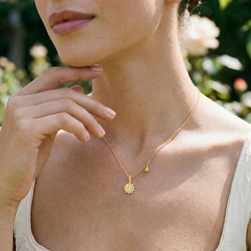 MTMY Birthstone Necklace for Women, 14K Gold Plated Sunburst Necklace with Removable Charm Birthday Jewelry Gift (August) - Thumbnail 3
