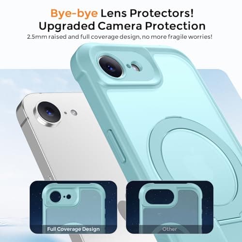 MOCCA for iPhone 17e Case & iPhone 16e Case with Magnetic Invisible Stand [Full Camera Protection][Compatible with Magsafe] Military Drop Shockproof Translucent Matte Phone Case Cover 6.1",Blue - Thumbnail 3