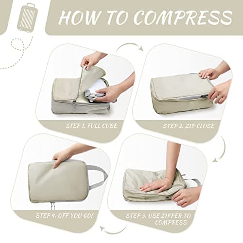 WOOMADA Compression Packing Cubes for Suitcases Travel Essentials 4 Set Expandable Travel Bags Organizer for Luggage(ivory) - Thumbnail 4