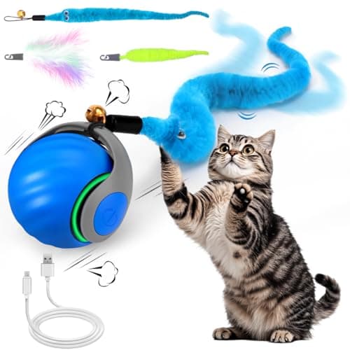 Interactive Cat Toy Ball - Speedy Cat Toys for Indoor Cats with Feather Tails for Chasing, Moving Stimulation Smart Cat Toy for Enrichment, Motion Activated Automatic Rolling Toys to Keep Them Busy - Image 1
