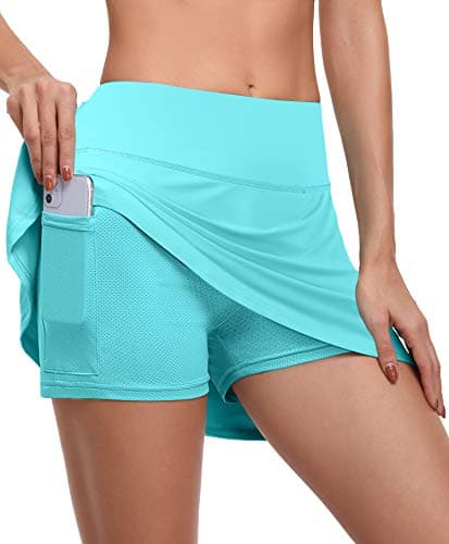 CHICHO Womens Athletic Skorts Casual Girls Summer Pleated Tennis Skirts Dressy High Waisted Golf Skort with Pockets Performance Stretchy Running Pickleball Skirt Cyan XLarge - Image 1