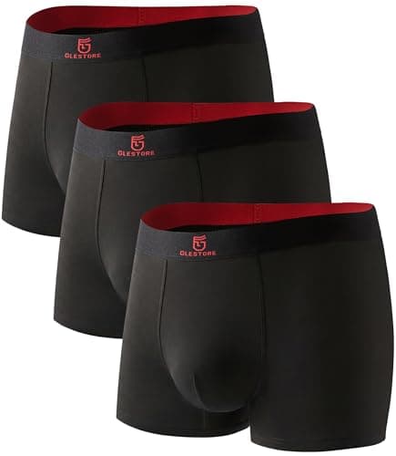 GLESTORE Mens Underwear Trunks Pack Modal Underwear for Men with Pouch Moisture Wicking Black&Red L - Image 1