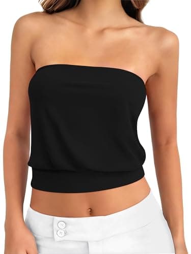 ANRABESS Tube Tops for Women Bandeau Strapless Cropped Banded Hem 2026 Summer Clothes Black X-Large - Image 1