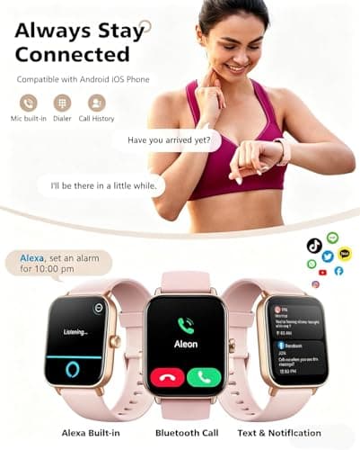 Quican Smart Watches for Women, Compatible with iPhone & Android, Fitness Tracker Watch with Alexa & Calling, Heart Rate Sleep Monitor, Waterproof, Gifts for Women, 2 Bands,1.8 Inches Light Pink - Thumbnail 3