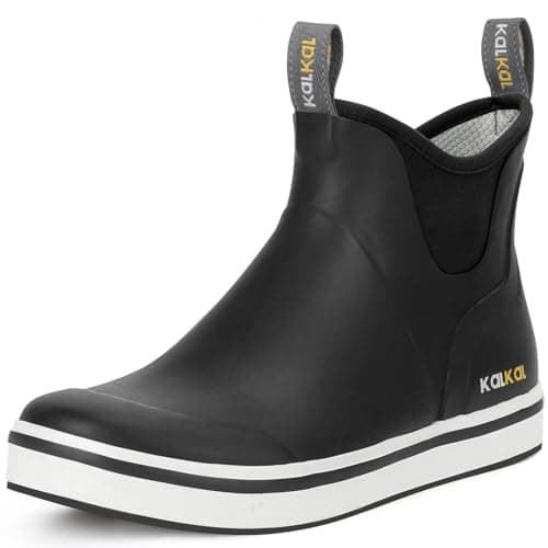 Kalkal Men's Deck Boots Anti-Slip Saltwater Fishing Rain Boots with Memory Foam, Waterproof Rubber Ankle Work Boots for Sailing (Mystery Black, Size8) - Image 1