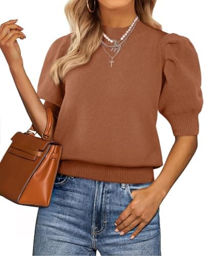 ATHMILE Short Sleeve Sweater for Women 2026 Spring Summer Blouses Crewneck Knit Puff Sleeve Dressy Casual Trendy Shirts - Image 1