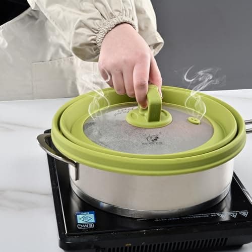 Microwave Splatter Cover Vented Glass Splatter Guard Lid with Collapsible Silicone for Food as Pot Covers Plate 10.8 inch for 6 7 8 9 10 inch Plate Bowl - Thumbnail 5