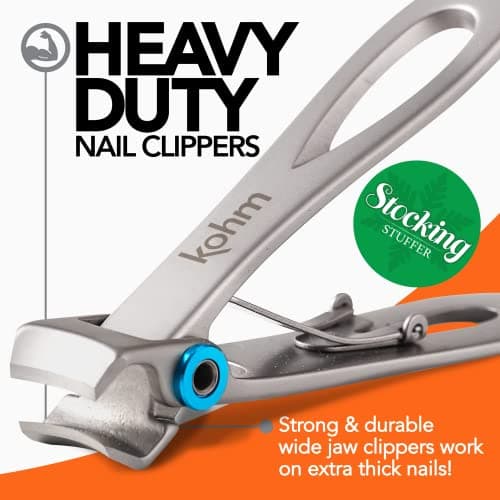 KOHM Nail Clippers for Thick Nails - Heavy Duty, Wide Mouth Professional Fingernail and Toenail Clippers for Men, Women & Seniors, Silver - Thumbnail 2
