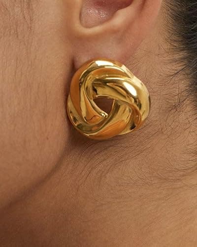 UANNEAU Gold Chunky Earrings for Women Trendy, 14K Gold Plated Dainty Blod Kont Earrings Statement Minimalist Hypoallergenic Earrings - Thumbnail 5