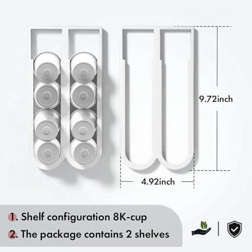 Pilloze 2Pcs White Coffee Pod Holder for Keurig K-Cup, Side Mount Storage Organizer, Wall Mount Design, Space Saving K cup holder, Perfect for Counters Small Space(2 Packs/for 16 K Cups) - Thumbnail 2