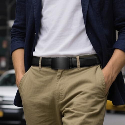 Zitahli Belt Men, Ratchet Belt Dress with 1 3/8" Premium Leather,Slide Belt with Easier Adjustable Automatic Buckle,Trim to Fit Size 38"-42" - Thumbnail 2