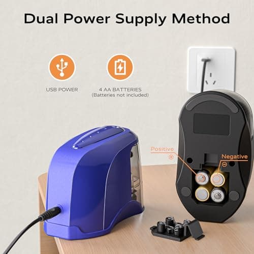 STAGEEK Electric Pencil Sharpener, Plug in or USB/Battery Operated. Works for No.2/Colored Pencils (6-8mm). Ideal for School Classroom Office Home, Blue - Thumbnail 5