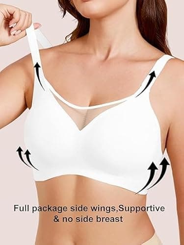 COCOMARTS Jelly Bras for Women No Underwire Push Up V Mesh Seamless Comfort Tshirt Bra Supportive Lift Bralette Everyday Bra White Small - Thumbnail 2