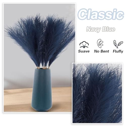 Acfruits Navy Blue Faux Pampas Grass Large Fluffy 27.6Inch Tall, 6Pcs Artificial Fake Flower Boho Decor Bulrush Reed Grass for Vase Filler Farmhouse Home Wedding Decor - Thumbnail 3