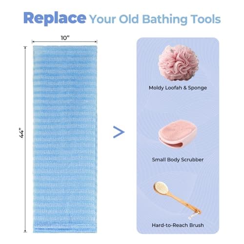 Back Scrubber for Shower and Dead Skin Removal, Exfoliating Body Scrubber for Smooth Skin Japan Washcloth for Shower & Bath, Versatile Body Scrub Towel, Ideal for Skincare, Deep Exfoliation Blue - Thumbnail 3