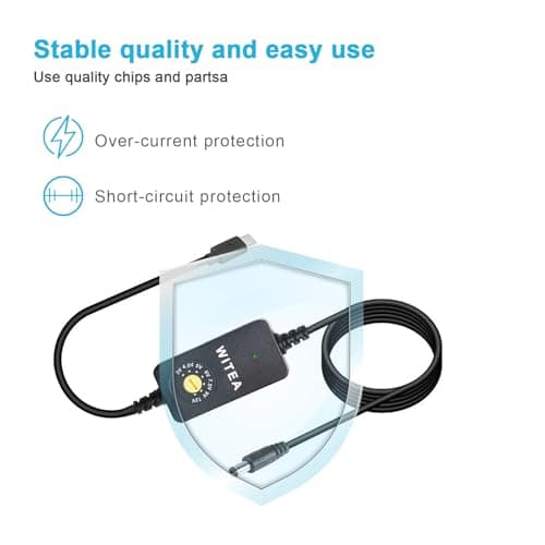WITEA USB-C to DC Adjustable Power Adapter with 7 Voltage Outputs (3V-12V) | PD Trigger Cable & DC-DC Step Down Module | 8 Connector Tips for Tablets, LED Lights, Routers & More - Thumbnail 6
