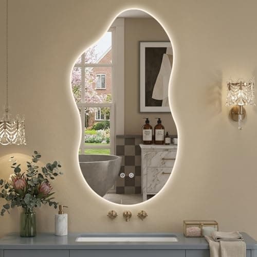 potijo Irregular Backlit Mirror with Lights 20"x36" Asymmetrical Cloud Led Abstract Vanity Mirror for Wall (Horizontal/Vertical)
