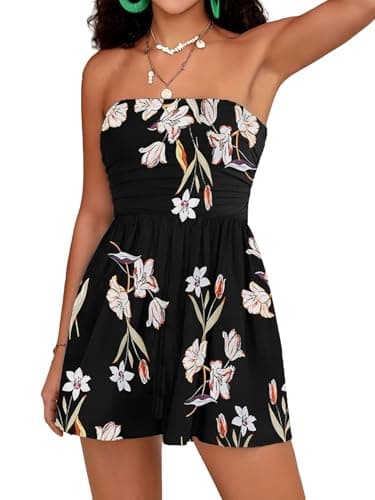 STOLKISS Women Summer Casual Strapless Rompers Tube Top Shorts Jumpsuit Sleeveless Off Shoulder Sexy Beach Romper with Pocket - Image 1