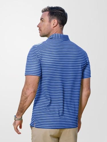 JEMLDL Golf Polo Shirts for Men Dry Fit Summer Short Sleeve Performance Moisture Wicking Casual Printed Collared Polo Shirt Blue Stripes 3XL - Thumbnail 4
