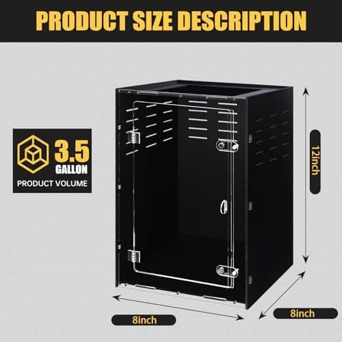 8" x 8" x 12" PVC Reptile Enclosure, Ventilated Arboreal Tank for Geckos & Juvenile Reptiles, Escape-Proof Front Opening Terrarium with Screen Top & Acrylic Door - Thumbnail 2