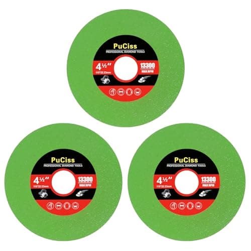 PuCiss 4-1/2 Inch Glass Cutting Disc for Angle Grinders, Diamond Saw Blades Wheel Multi-Material for Grinding Ceramic, Crystal, Tile, Wine Bottle, 7/8" Arbor - 3 Pack - Thumbnail 2