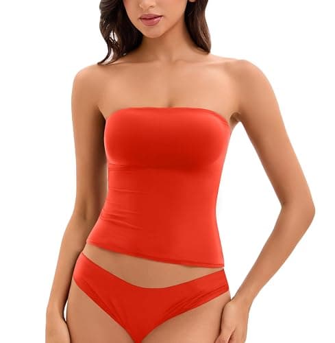 Women Sexy Tube Top Casual Summer Y2K Going Out Sleeveless Double Lined Basic Tank Top Red