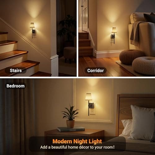 JandCase Night Lights Plug into Wall, Vintage Nightlights, Dusk to Dawn Sensor, 0-100LM Dimmable, Pleated Fabric Beige Lamp for Living Room Bedroom Hallway - Thumbnail 6