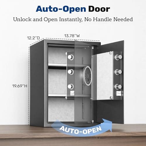 BlackSmith Home Biometric Safe 2.0 Cubic Feet Auto-Open Large Fingerprint Safe with Touchscreen Keypad Triple Alarm Security Safe Removable Shelf for Documents, Jewelry & Valuables - Thumbnail 3
