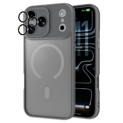 HQXCYX Magnetic for iPhone 17 Pro Case - [Full Camera Protection] [Compatible with MagSafe] [Drop Protection] Translucent Matte Shockproof, Scratch-Resistant&Wireless Charging Phone Cover-Gray