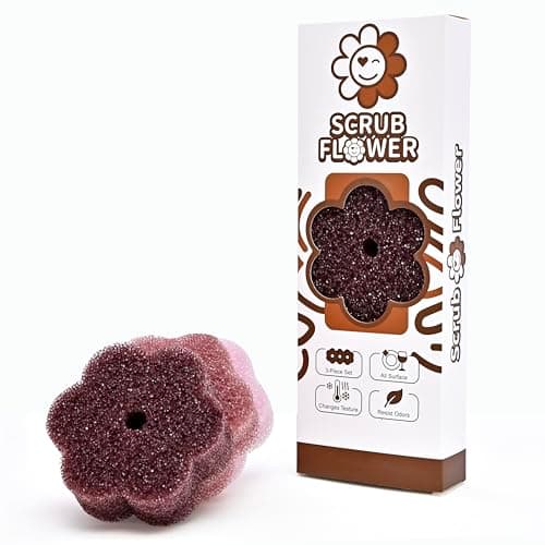 Scrub Flower Temperature Sensitive Sponges -Non-Scratch Scrubbers for Kitchen & Home - Firm in Cold & Soft in Warm Water - Odor Resistant Color-Coded Dish Sponges (Earth Dahlia, 3 Count)