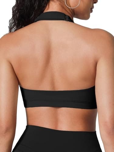 BRXL Push Up Sports Bras for Women Halter Adjustable Open Back Workout Padded Bras Yoga Gym Tops Black M - Image 1