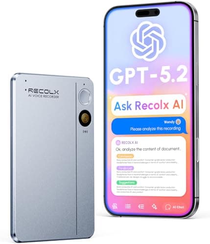 RECOLX AI Voice Recorder & Transcriber with GPT-5.2 Analysis – 30-Hour Recording, 112-Language Speech-to-Text & Auto Summary for Meetings, Lectures & Interviews, Silver Grey - Image 1