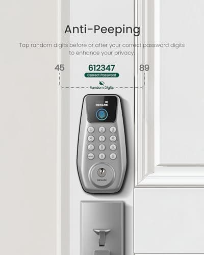 DESLOC C110 Keyless Entry Door Lock with Handle Set&Display (Smart Screen), Fingerprint Door Locks, Keypad Deadbolt, Auto-Lock, Backlit Keys, Passage Mode, IP54 Waterproof - Thumbnail 5