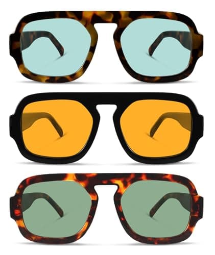YDAOWKN Retro Square Aviator Sunglasses for Women Men Trendy Flat Top Sun Glasses UV Protection Vintage Shades - Thumbnail 2