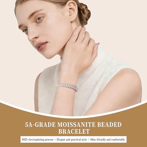 Moissanite Tennis Bracelet For Women, 7.5Ins Women's Tennis Bracelets,Marquise Cut D-Color VVS1 Platinum Plated Silver Bracelet,Hypoallergenic Bezel , Ice Crystal Sparkling,Exquisite Jewelry,with Gift Box,Ideal Gift for Wife/Her (7.5 Inches) - Thumbnail 2