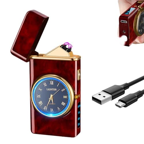 TIKIUKI Windproof Dual Arc USB Rechargeable Plasma Outdoor Lighter with LED Display Flameless Lighter for Camping Hiking Candles BBQ and Outdoor Adventures（Mahogany）
