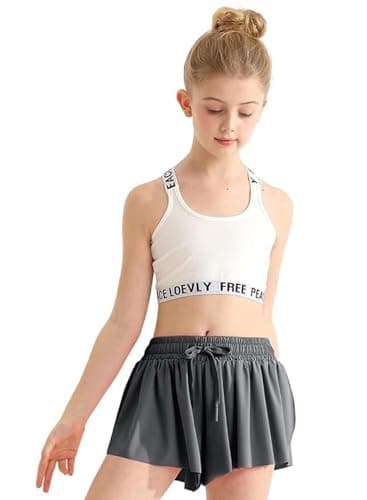 Girls Flowy Butterfly Shorts Athletic 2 in 1 Running Skirt Grey Shorts Cheer Tennis Dance Preppy Kids Clothes 7-8 Years - Image 1