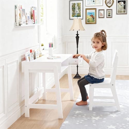 UTEX Kids Desk and Chair Set, Study Desk for Kids with Storage Bins, Wooden Children Study Table, Student Writing Desk for Bedroom & Study Room (1 Open & 1 Drawer) - Thumbnail 2