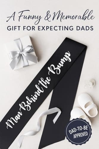 "Man Behind The Bump" Funny Baby Shower Sash for Daddy to Be, Baby Shower Party Decorations Gifts Supplies Dad to Be Baby Gender Reveal Ideas New Father Favors (Black and White) - Thumbnail 3