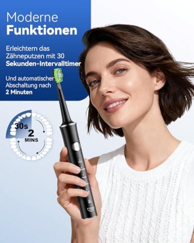JTF Sonic Electric Toothbrush for Adults: 6 Brush Heads, Travel Bag, Tongue Scraper, 5 Brushing Modes for Teeth, Smart Timer and IPX7 Waterproof, Rechargeable Toothbrush for Deep Cleaning & Whitening - Thumbnail 2